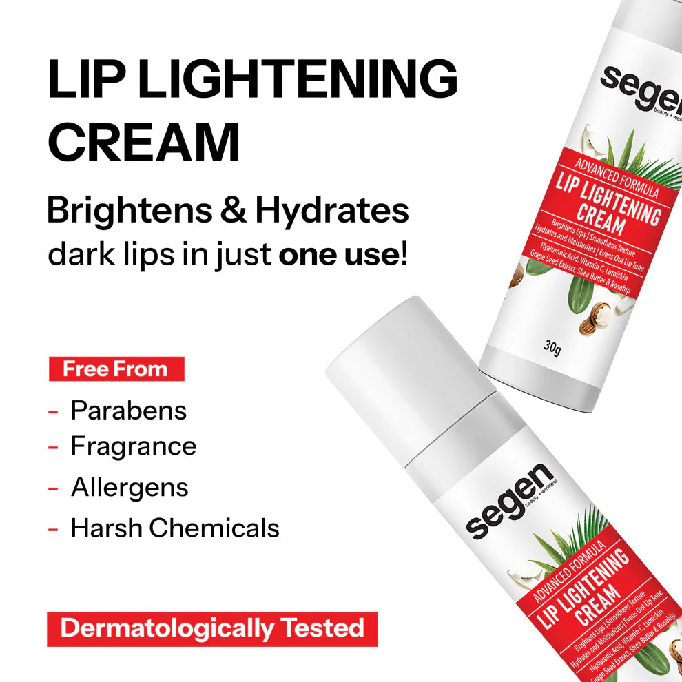 Segen Lip Lightening Cream for Dark Lips – 30g | Hydrating & Brightening Formula with Vitamin C, Hyaluronic Acid & Lumiskin